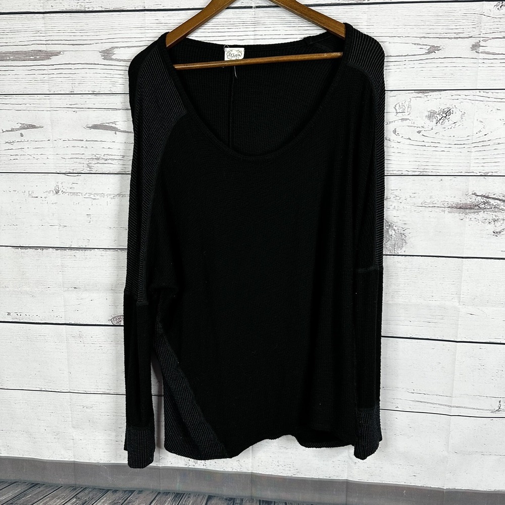 Et Lois Womens Shirt Top XL Black Textured‎ Boxy Oversized Lagenlook Casual